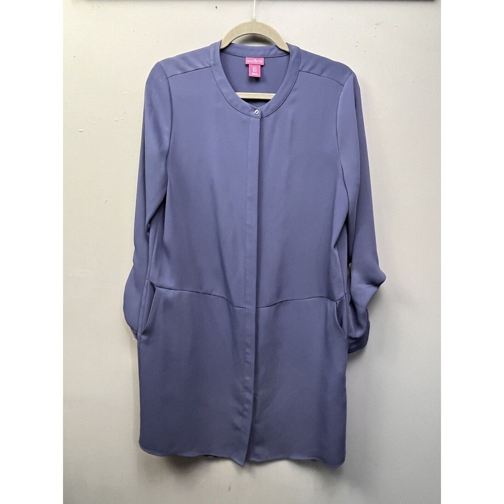 Savile Row Co Dress Womens‎ 12 Purple Shift Roll Tab Sleeve Band Collar Pockets